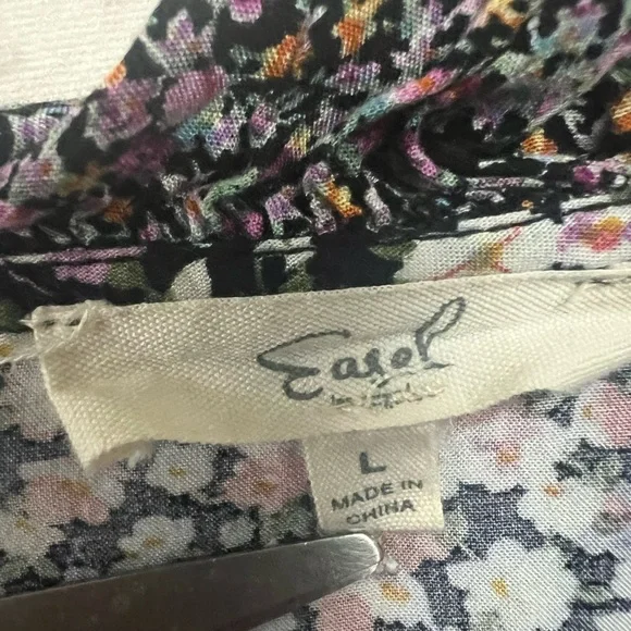 Easel Tiered Midi Dress Purple Floral Ruffle Sleeve Boho Cottage Core Large - Picture 10 of 12